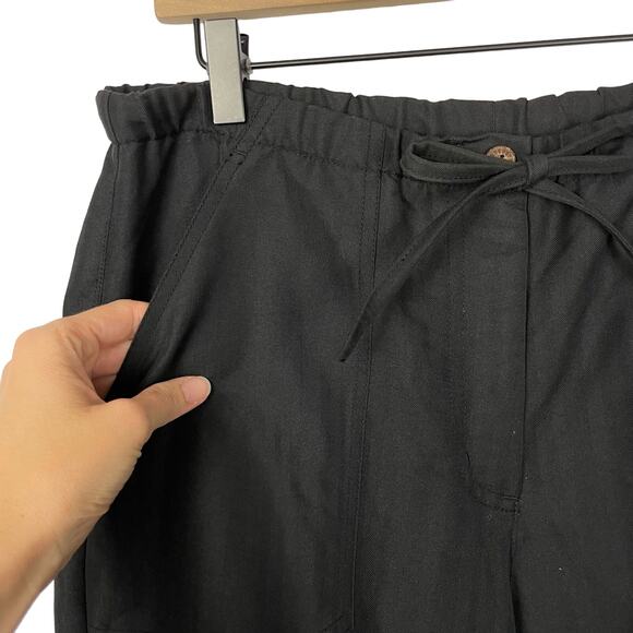 Caribbean Joe | NWT Black Rayon Blend Drawstring Wide Leg Capris Cropped Pants - Picture 5 of 8